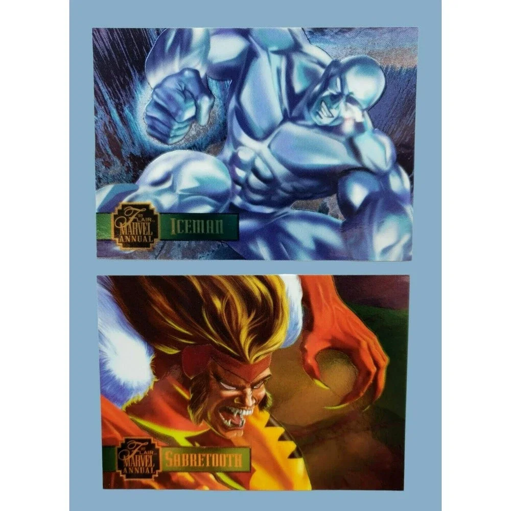 1995 Flair Marvel Annual SABRETOOTH #9/24 & ICEMAN #18/24 PowerBlast Set Of 2